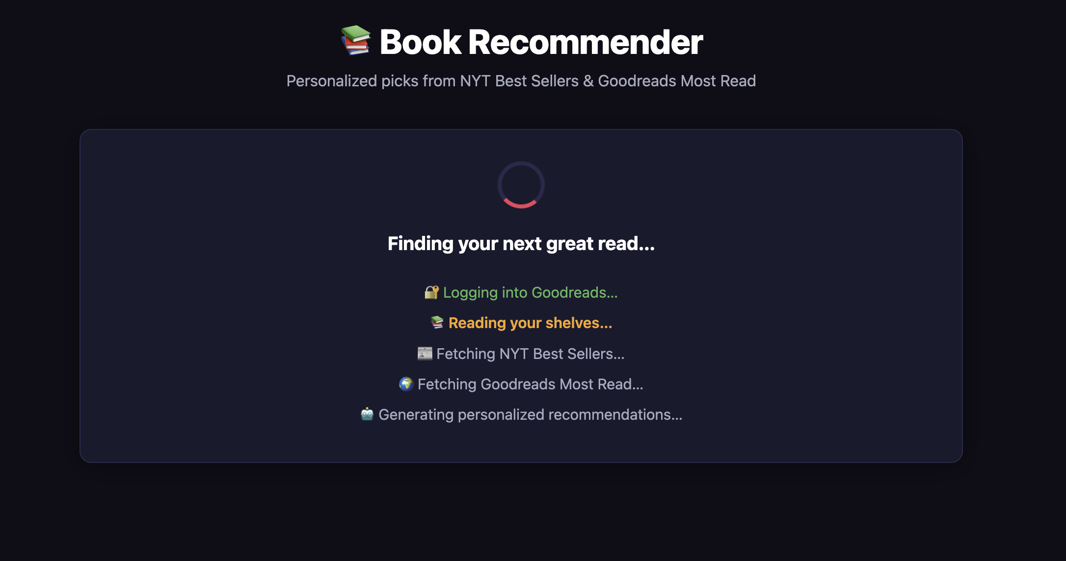 Book Recommender — loading screen