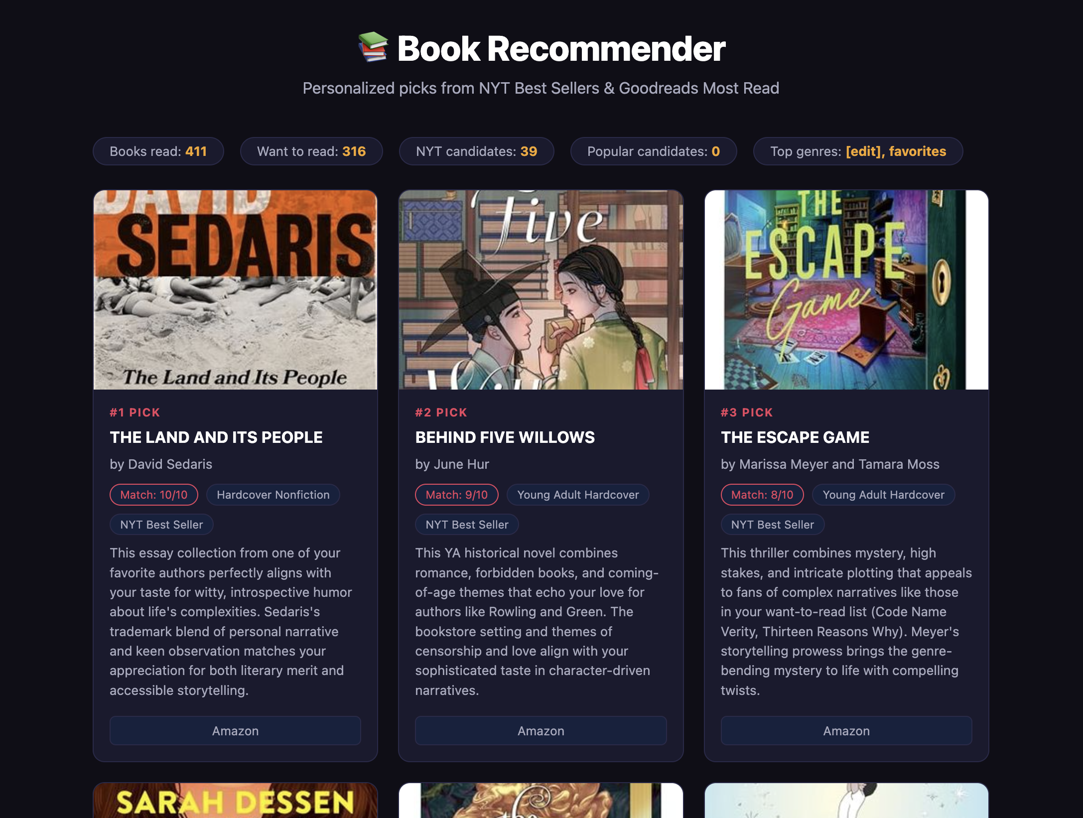 Book Recommender — results screen